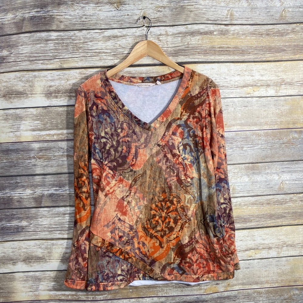 Soft Surroundings Artesia Top Long Sleeve‎ V-Neck Top Size Small
